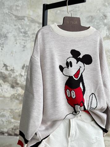Mickey Mouse Baskılı Oversize Kazak (Ekru)