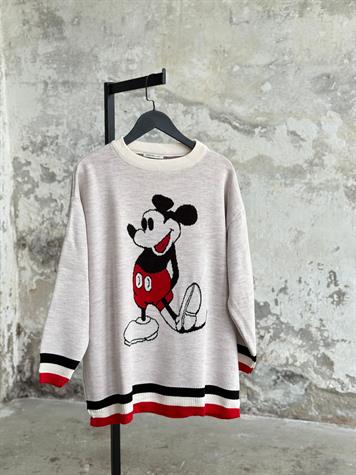 Mickey Mouse Baskılı Oversize Kazak (Ekru)