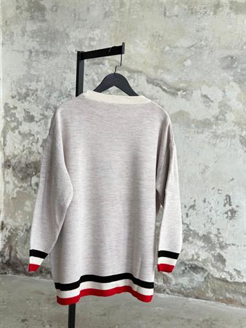 Mickey Mouse Baskılı Oversize Kazak (Ekru)