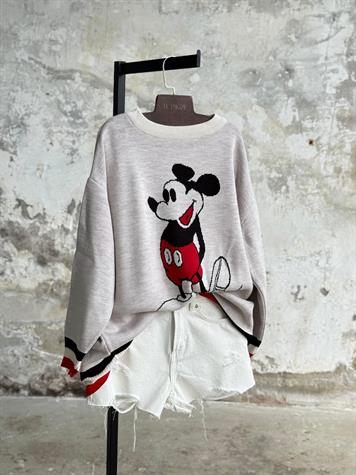 Mickey Mouse Baskılı Oversize Kazak (Ekru)