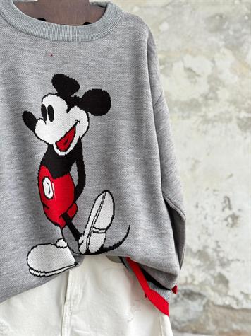 Mickey Mouse Baskılı Oversize Kazak (Gri)