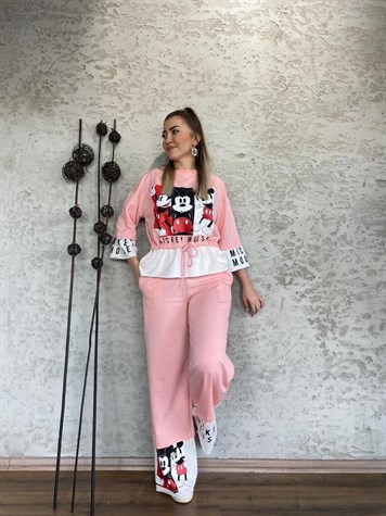 Mickey Mouse Bel Büzgülü Takım (Pembe)