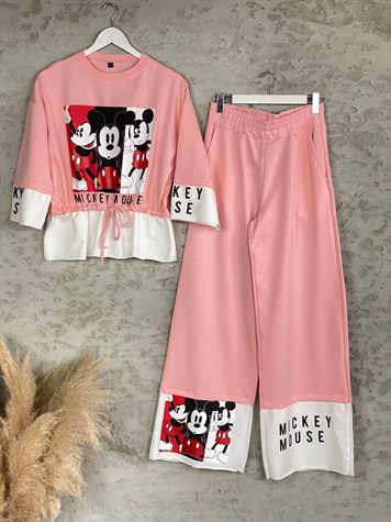 Mickey Mouse Bel Büzgülü Takım (Pembe)