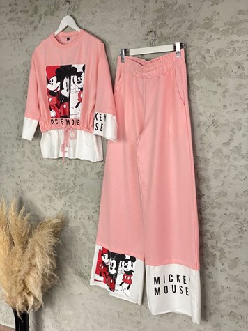 Mickey Mouse Bel Büzgülü Takım (Pembe)