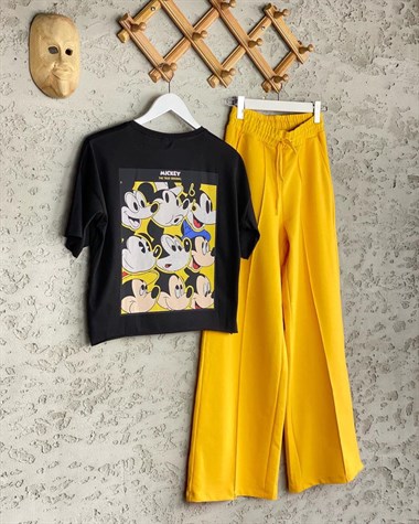Mickey Mouse Emojili Taş İşçili Tshirt (Siyah)
