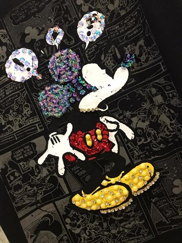 Mickey Mouse Payet Taş İşçilikli Tshirt (BEYAZ & SİYAH)