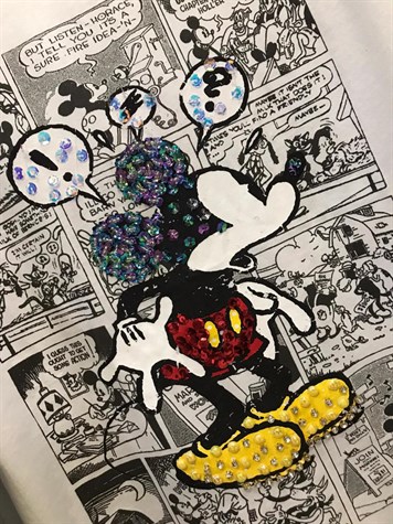 Mickey Mouse Payet Taş İşçilikli Tshirt (BEYAZ & SİYAH)