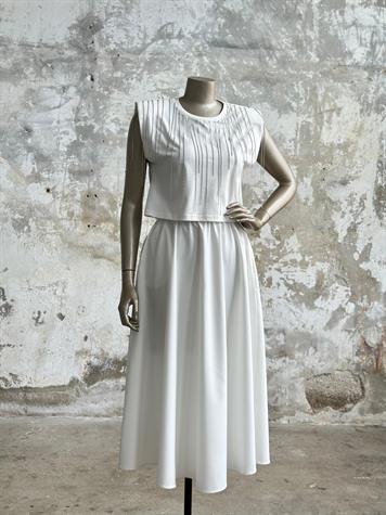 Midi Boy Lastik Belli Etek (Beyaz)