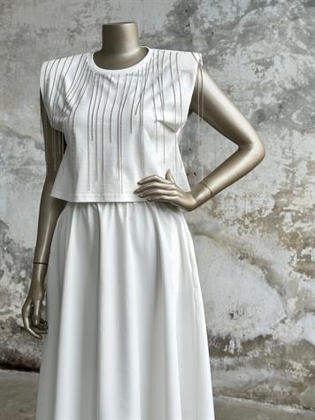 Midi Boy Lastik Belli Etek (Beyaz)