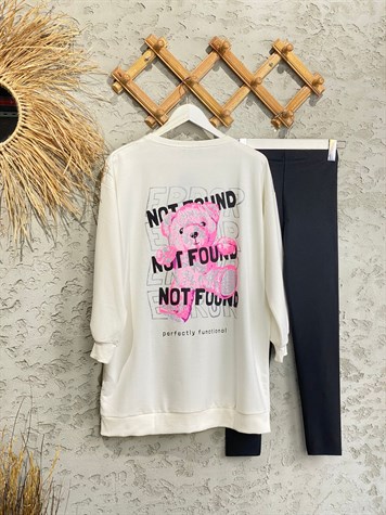 Mini Teddy Baskılı Tunik Sweat (Ekru)