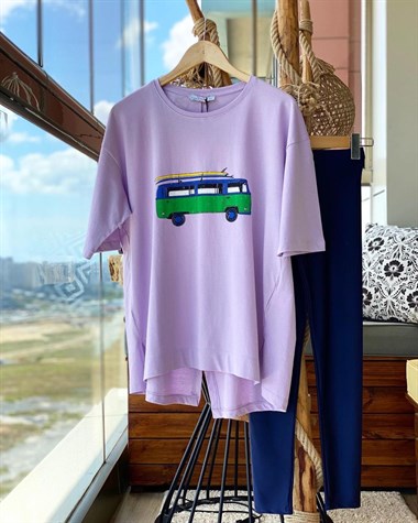 Minibüs Baskılı Salaş Model Penye Tunik Tshirt  (LİLA)