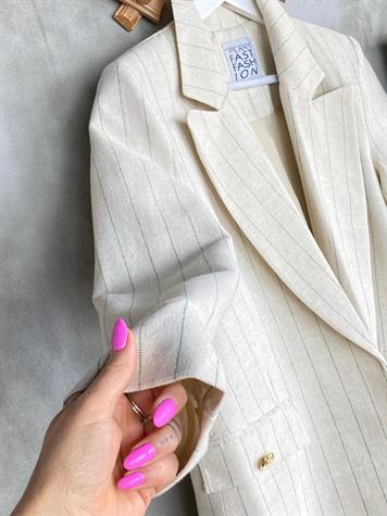 Mint Çizgili Oversize Gold Düğmeli Ceket (Taş)