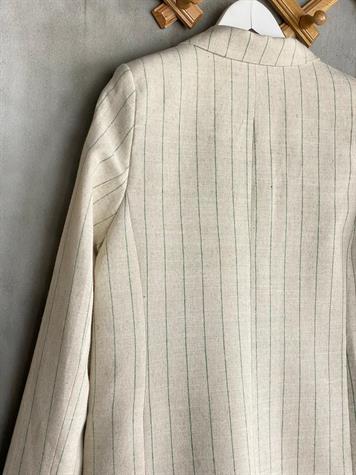 Mint Çizgili Oversize Gold Düğmeli Ceket (Taş)