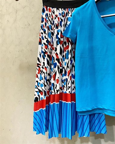 Mira Kumaş Leopar Desenli Etek (MAVİ)
