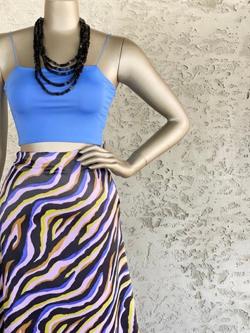 Mor Sarı Zebra Detay Tasarım Saten Etek