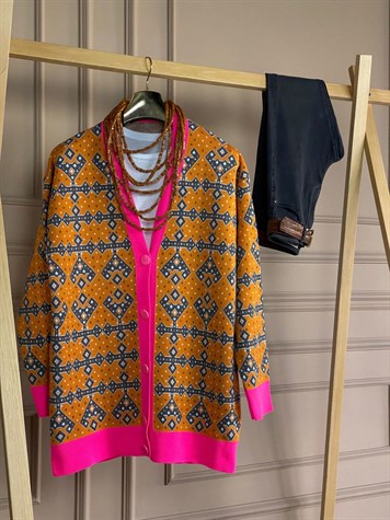 Motif Desenli Oversize Hırka