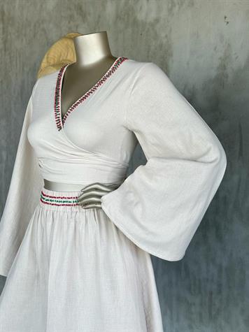 Müslin Kumaş Boncuk İşlemeli Takım (Bej)