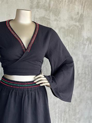 Müslin Kumaş Boncuk İşlemeli Takım (Siyah)