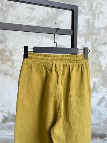 Müslin Kumaş Paçası Çımalı Pantolon (Olive)