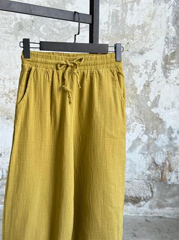 Müslin Kumaş Paçası Çımalı Pantolon (Olive)