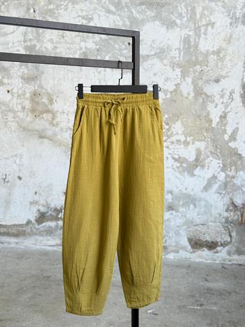 Müslin Kumaş Paçası Çımalı Pantolon (Olive)