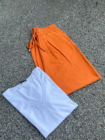 Müslin Kumaş Şalvar Pantolon (Oranj)