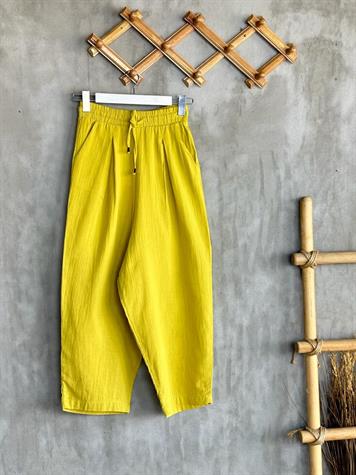 Müslin Kumaş Şalvar Pantolon (Yağ Yeşili)