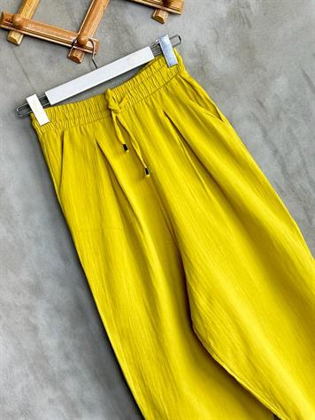 Müslin Kumaş Şalvar Pantolon (Yağ Yeşili)