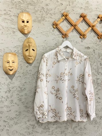 Fiston Nakış İşlemeli Poplin Gömlek (Vizon)