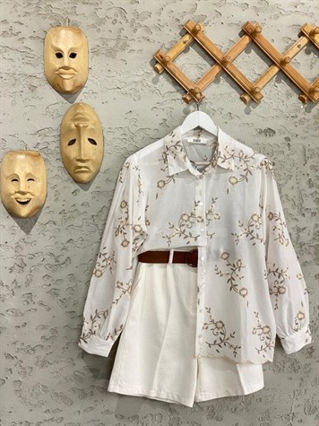 Fiston Nakış İşlemeli Poplin Gömlek (Vizon)