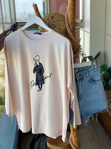 Nakış İşlemeli Bluz (Pudra)