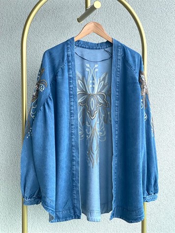 Nakış İşlemeli Kot Kimono