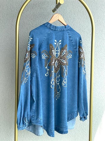 Nakış İşlemeli Kot Kimono