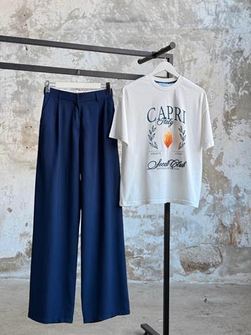 Nakış Yazı Baskılı Oversize Tişört (Beyaz)