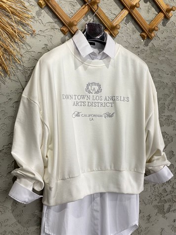 Nakışlı Salaş Sweat (Ekru)