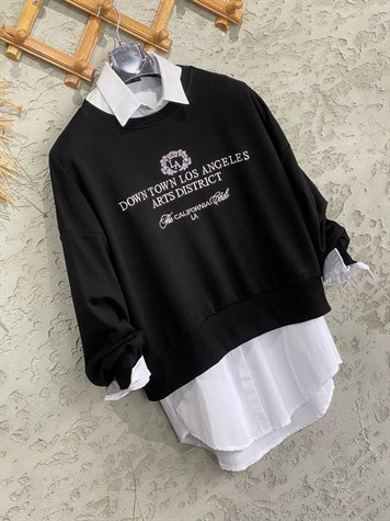 Nakışlı Salaş Sweat (Siyah)