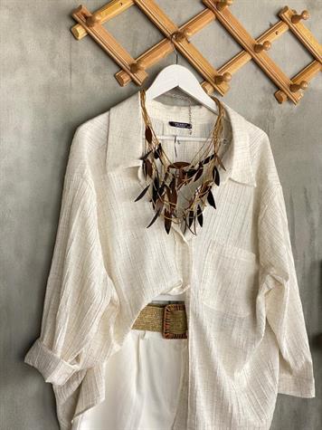 Naturel Seri Oversize Dokulu Gömlek (Taş)