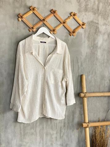 Naturel Seri Oversize Dokulu Gömlek (Taş)