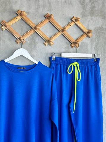 Neon Arma Detaylı Oversize Uzun Kollu Takım (Saks)