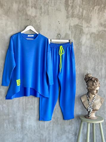 Neon Arma Detaylı Oversize Uzun Kollu Takım (Mavi)