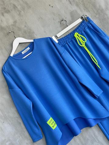 Neon Arma Detaylı Oversize Uzun Kollu Takım (Mavi)