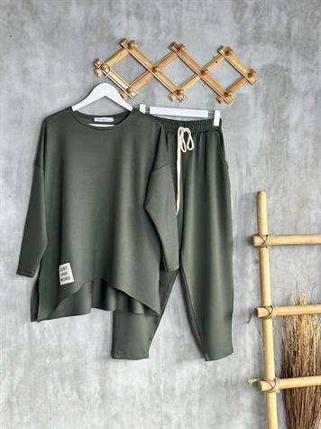 Neon Arma Detaylı Oversize Uzun Kollu Takım( Asker Yeşili)