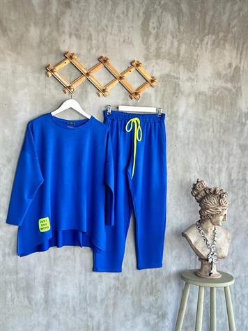 Neon Arma Detaylı Oversize Uzun Kollu Takım (Saks)