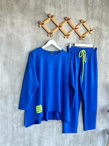 Neon Arma Detaylı Oversize Uzun Kollu Takım (Saks)