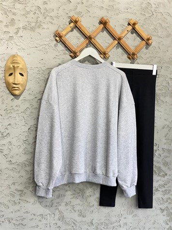 Neon Renk Baskılı Oversize Tasarım Sweat (Gri)
