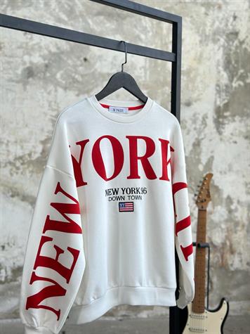 New York Yazı Baskılı Sweat (Beyaz)