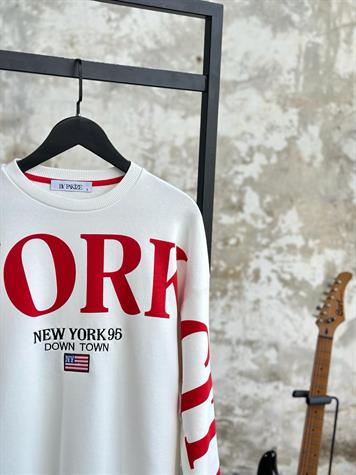 New York Yazı Baskılı Sweat (Beyaz)
