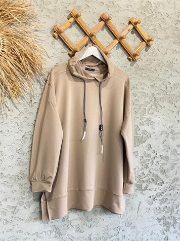 Omuz Detaylı Kapüşonlu Sweat (Ekru/Bej/Siyah)