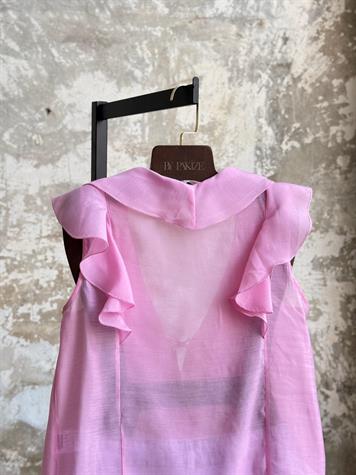 Omuzdan Fırfır Detaylı Bağlamalı Bluz (Pembe)