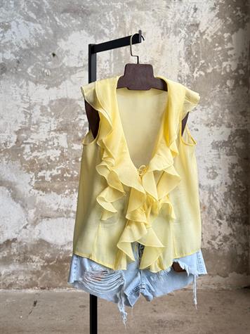 Omuzdan Fırfır Detaylı Bağlamalı Bluz (Sarı)